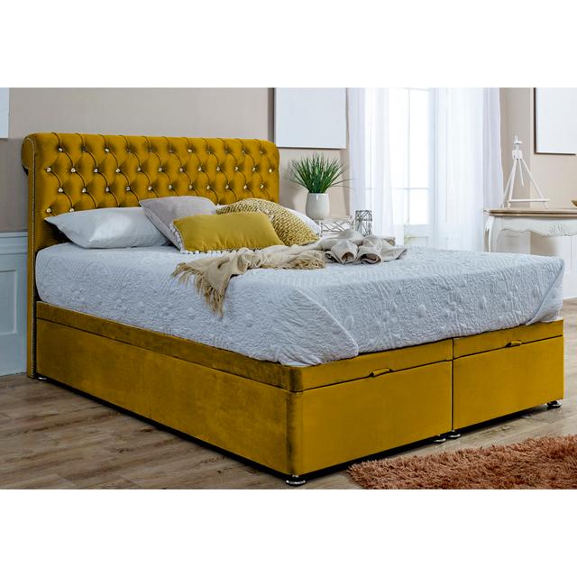 Milagro Upholstered Bed Frame Mercer41 Colour: Mustard Gold, Size: Double (4'6) on Productcaster.