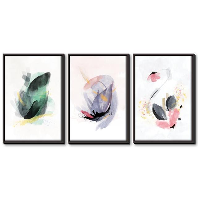 Blooming Abstract - 3 Piece Painting Set on Canvas Clock Canvas Format: Black Framed, Size: 45cm H x 90cm W x 4.5cm D on Productcaster.