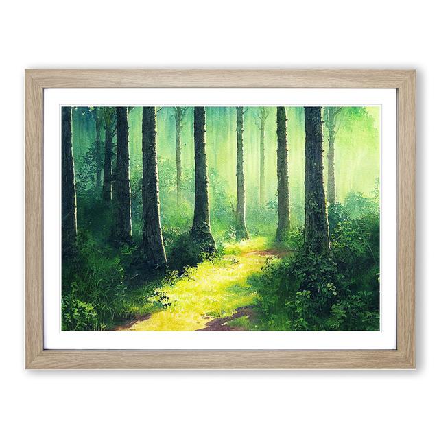 Summer Watercolour Forest - Picture Frame Painting Alpen Home Size: 46cm H x 64cm W x 2cm D, Frame Colour: Oak Framed on Productcaster.