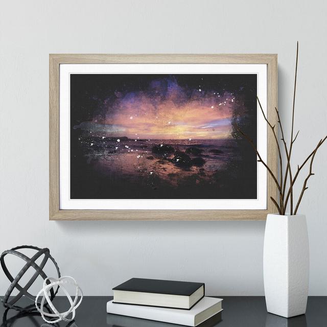 Purple Beach Sunset - Picture Frame Graphic Art on Wood East Urban Home Size: 27cm H x 36cm W x 2cm D, Frame Option: Oak Framed on Productcaster.