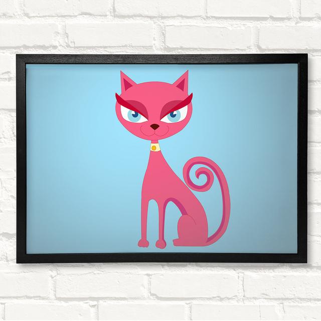 Posh Cat Lilac - Single Picture Frame Print on Canvas Harriet Bee Size: 30cm H x 42cm W x 3cm D, Colour: Baby Blue, Format: Black Framed Wood on Productcaster.