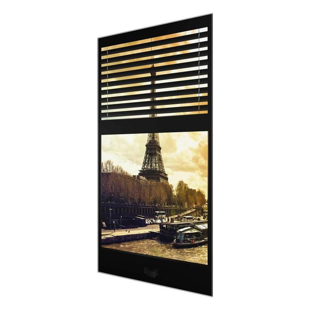 Paris Eiffel Tower Sunset Window View - Photograph Print on Glass East Urban Home Size: 60 cm H x 40 cm W x 0.4 cm D on Productcaster.