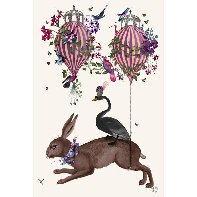 Hare Birdkeeper, Hot Air Balloon by Fab Funky - Wrapped Canvas Art Prints August Grove Size: 91cm H x 61cm W on Productcaster.