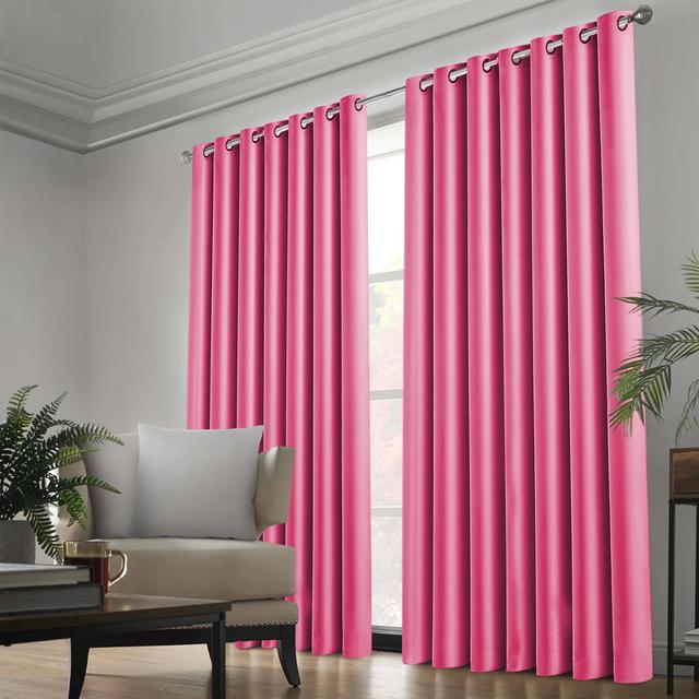 Kalynn 100% Blackout Eyelet Semi Sheer Synthetic Window Curtain Pair (Set of 2) 17 Stories Panel Size: 117 W x 137 D cm, Colour: Pink on Productcaster.