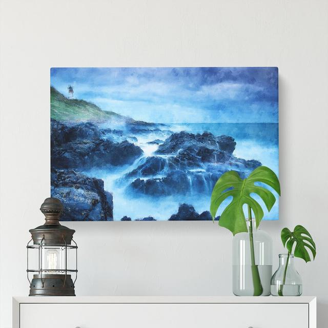 Lighthouse On A Hill With Seascape Painting - Print East Urban Home Size: 40cm H x 60cm W x 3cm D on Productcaster.