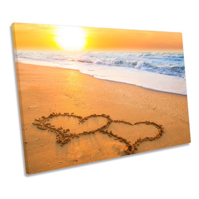 Beach Sunset Heart Love CANVAS WALL ART Picture Print Highland Dunes Size: 91.4cm H x 137.2cm W x 4cm D on Productcaster.