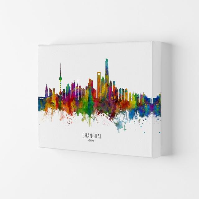 Shanghai China Skyline by Michael Tompsett - Print Ebern Designs Format: Wrapped Canvas, Size: 21cm H x 29.7cm W x 4cm D on Productcaster.