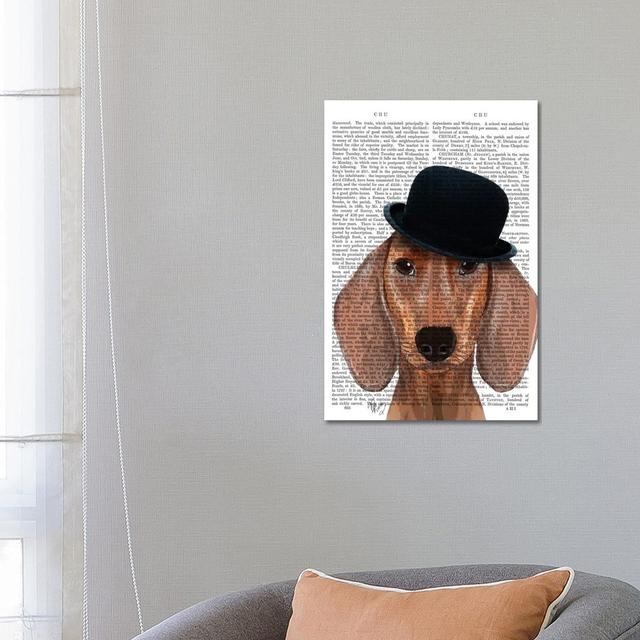 Dachshund With Black Bowler Hat Happy Larry Size: 66.04cm H x 45.72cm W x 1.9cm D on Productcaster.