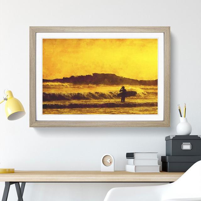 Man Surfing at Sunset - Picture Frame Graphic Art East Urban Home Frame Option: Oak Framed, Size: 36cm H x 48cm W x 2cm D on Productcaster.