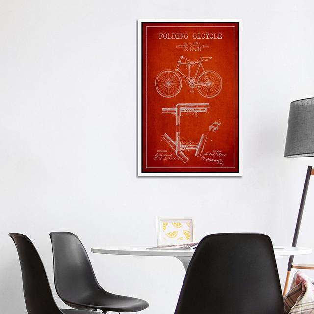 Bike Red Patent Blueprint by Aged Pixel - Gallery-Wrapped Canvas Giclée on Canvas Williston Forge Format: White Floater Frame, Size: 101.6cm H x 66.04 on Productcaster.