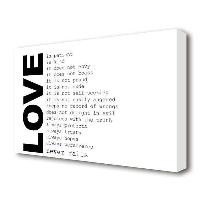 Love Never Fails - Wrapped Canvas Typography Print East Urban Home Size: 81.3 cm H x 121.9 cm W x 4.4 cm D on Productcaster.