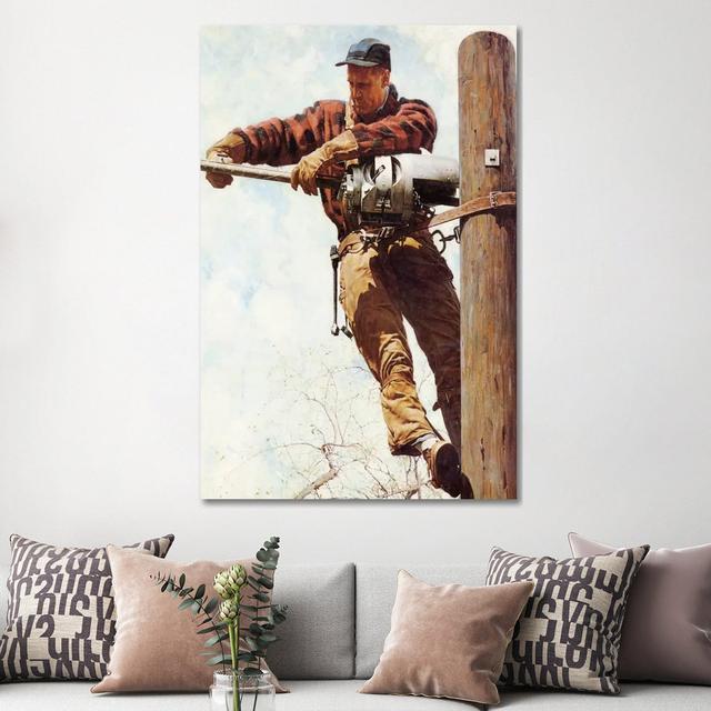 The Lineman by Norman Rockwell - Painting on Canvas East Urban Home Format: Wrapped Canvas, Size: 152.4cm H x 101.6cm W x 3.8cm D on Productcaster.