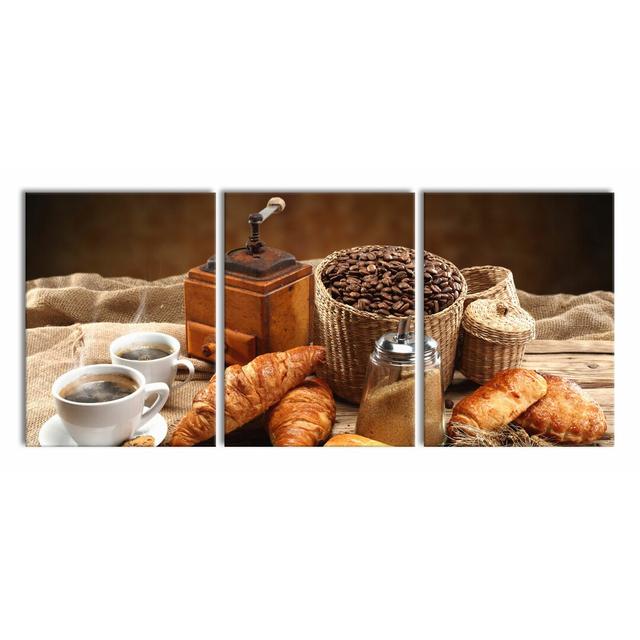 Aromatic Coffee With Croissants - 3 Piece Wrapped Canvas Print East Urban Home Size: 80cm H x 180cm W on Productcaster.