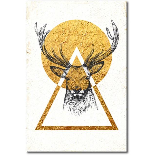 My Home: Golden Deer - Graphic Art Print on Canvas East Urban Home Size: 90 cm H x 60 cm W on Productcaster.