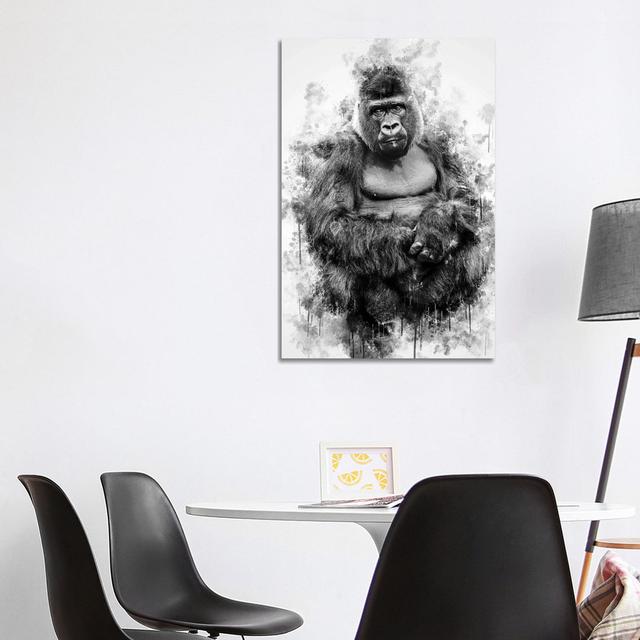 Gorilla in Black and White by Cornel Vlad - Wrapped Canvas Art Prints World Menagerie Size: 101.6cm H x 66.04cm W on Productcaster.