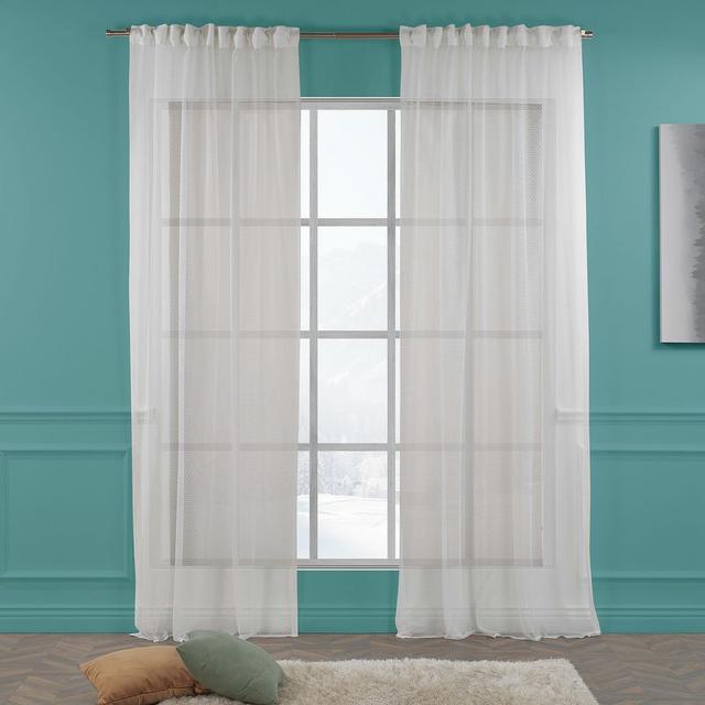 Extra Long & Extra Wide Dots Patterned Lace Curtain Panels (Set of 2) Lilijan Home & Curtain Panel Size: Width 140 x Drop 295cm, Colour: White on Productcaster.