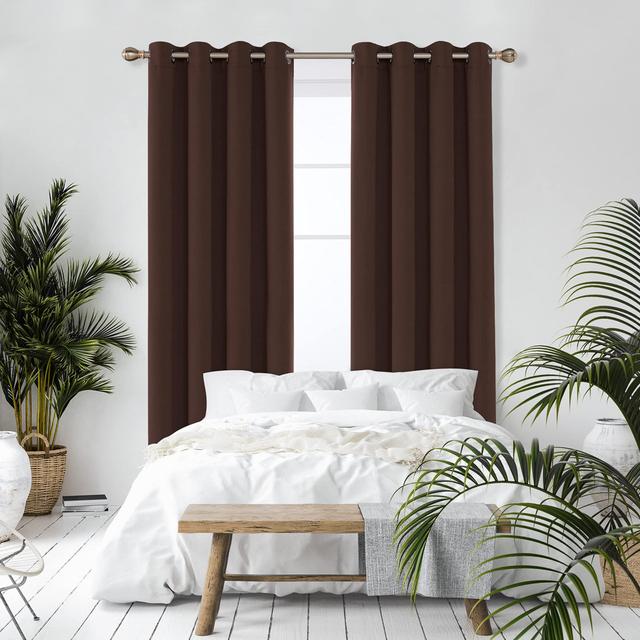 Polyester Blackout Grommet / Eyelet Curtain Pair Deconovo Panel Size: 53cm Width x 240cm Drop on Productcaster.