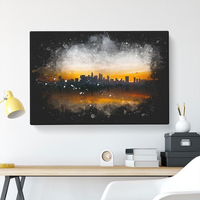 Sunrise Over Los Angeles Skyline - Wrapped Canvas Print East Urban Home Size: 50cm H x 76cm W x 3cm D on Productcaster.