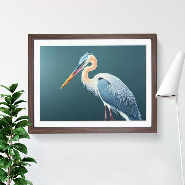 The Hopeful Heron Bird - Picture Frame Graphic Art House of Hampton Size: 46cm H x 64cm W, Format: Dark Brown on Productcaster.