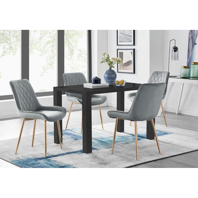 Scottsmoor 4 Grey Dining Table And 4 Green Black Leg Chairs Canora Grey Colour (Table): Grey, Colour (Chair): Grey/Gold on Productcaster.