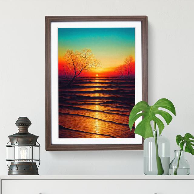 Bright Sunset - Graphic Art Marlow Home Co. Size: 66cm H x 48cm W x 2cm D, Format: Walnut Framed, Matte Colour: White on Productcaster.