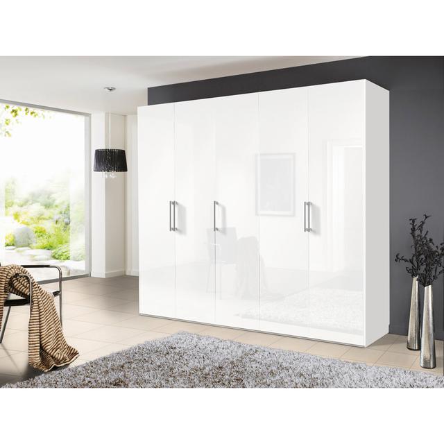 Ammiras 5 Door Manufactured Wood Wardrobe Ebern Designs Interior fittings: Basic, Height: 236cm, Body and front colour: Polar white/White varnish on Productcaster.