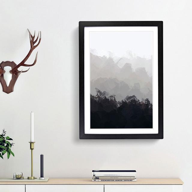 Mountain Behind the Forest Layers in Abstract - Picture Frame Painting Print East Urban Home Frame Option: Black Framed, Size: 65cm H x 48cm W x 2cm D on Productcaster.