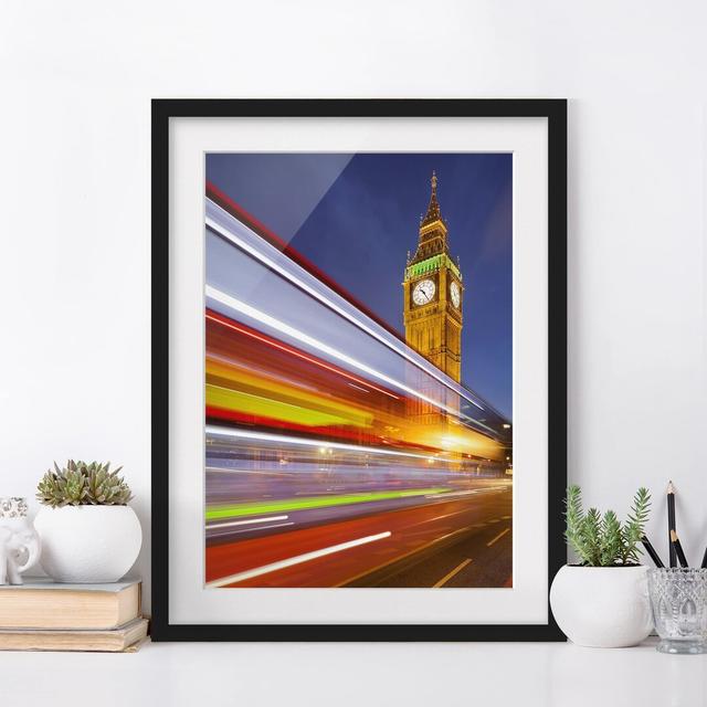 Traffic in London at Big Ben at Night - Picture Frame Graphic Art Ebern Designs Frame Option: Black Framed on Productcaster.