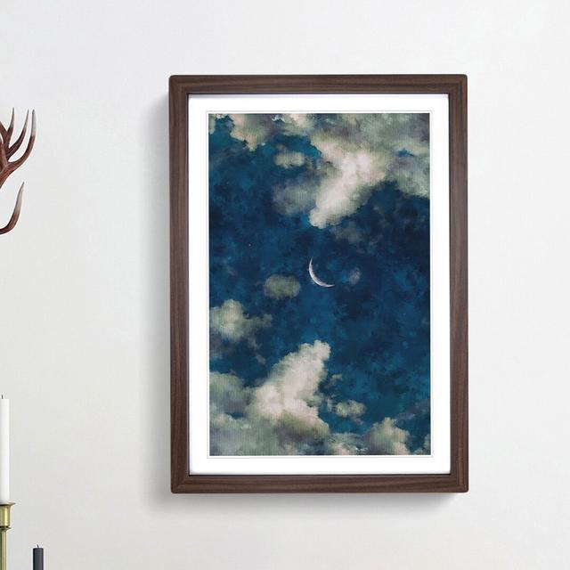 Crescent Moon Through The Clouds - Single Picture Frame Painting on MDF East Urban Home Size: 87cm H x 62cm W x 2cm D, Frame Option: Walnut Framed on Productcaster.