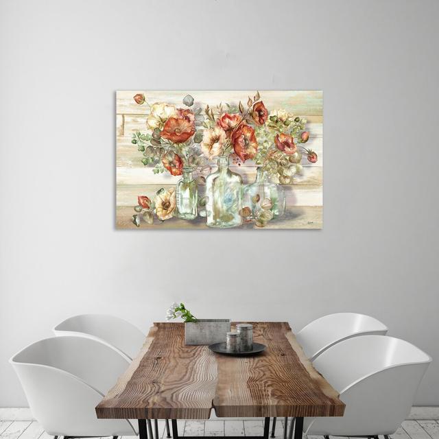 Poppies in Vintage Glass Bottles - Wrapped Canvas Graphic Art Print Lily Manor Size: 61 cm H x 91.4 cm W on Productcaster.