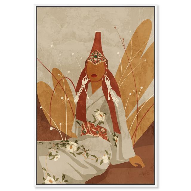 Floral And Botanical Botanical Woman In Fashion Kimono, Bohemian White And Brown Canvas Wall Art Print For Bedroom Oliver Gal Format: White Framed, Si on Productcaster.