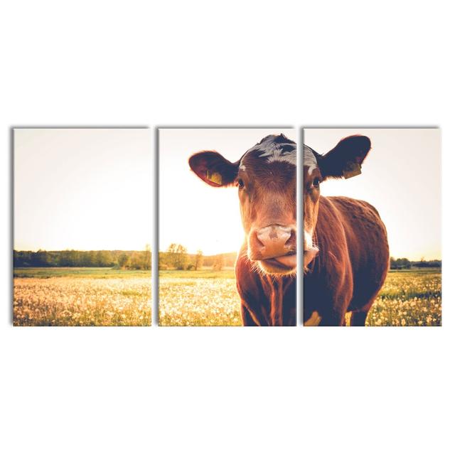 Cow In A Buttercup Meadow - 3 Piece Wrapped Canvas Print East Urban Home Size: 210 cm H x 100 cm W x 2.4 cm D on Productcaster.