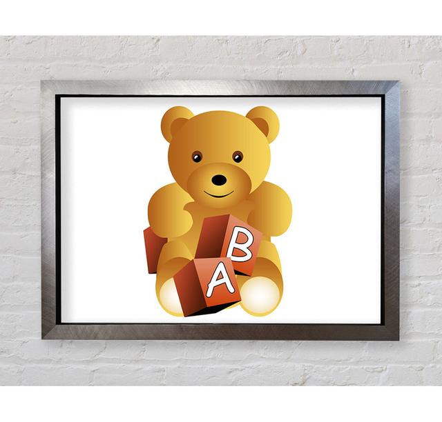 Teddy Bear Alphabet Blocks Lilac Framed Print Happy Larry Size: 100cm H x 141.4cm W x 3.3cm D, Colour: White, Format: Light Grey Framed Canvas on Productcaster.