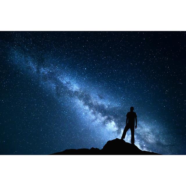 Landscape with Milky Way and Silhouette of a Happy Man by Den Belitsky - Wrapped Canvas Photograph Brayden Studio Size: 20cm H x 30cm W on Productcaster.