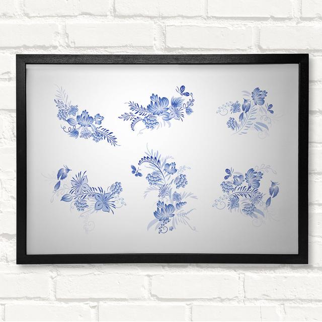 Blue Flowers On White - Closed Corner Frame Art Prints on Wood ClassicLiving Size: 29.7cm H x 42cm W on Productcaster.