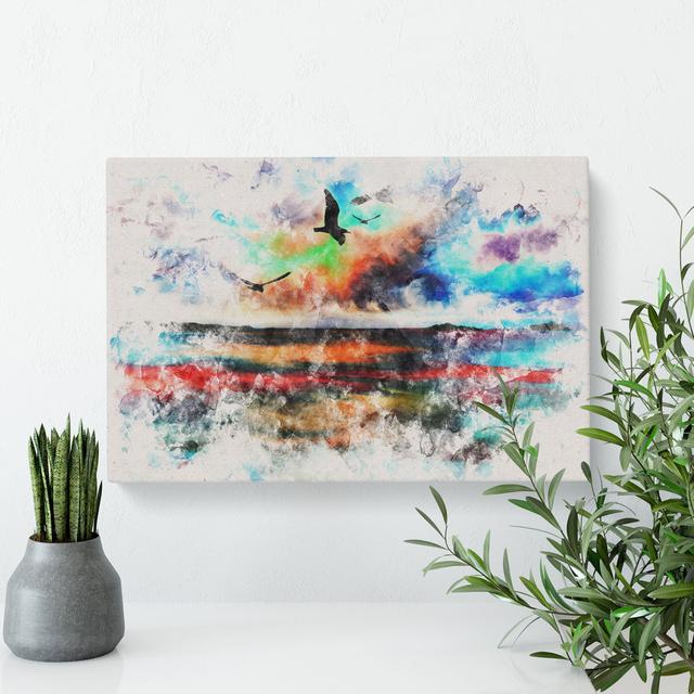 Birds Over A Colourful Ocean - Wrapped Canvas Painting East Urban Home Size: 40cm H x 60cm W x 3cm D on Productcaster.