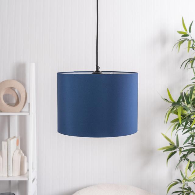 22cm H Blended Fabric Drum Pendant Shade 17 Stories Colour: Navy on Productcaster.