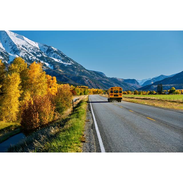 School Bus On Highway - Wrapped Canvas Photograph Alpen Home Size: 30cm H x 46cm W x 3.8cm D on Productcaster.