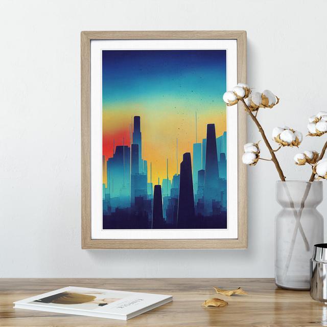 City Skyline Sunrise - Print 17 Stories Matte Colour: White, Format: Oak Framed, Size: 48cm H x 36cm W on Productcaster.