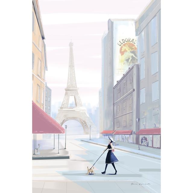 Paris Morning Walk by Omar Escalante - Wrapped Canvas Painting Rosalind Wheeler Size: 76cm H x 51cm W on Productcaster.