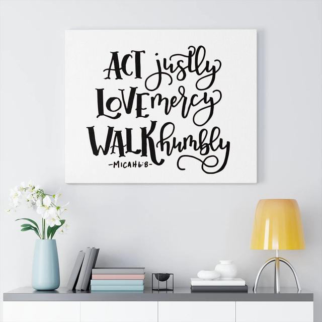 Act Justly, Love Mercy, Walk Humbly Micah 6:8 - Wrapped Canvas Typography Blue Elephant Size: 46cm H x 61cm W on Productcaster.