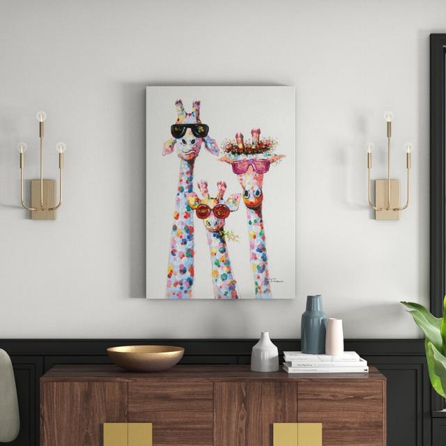 Giraffes Morning - Wrapped Canvas Painting Print Mack + Milo Size: 100cm H x 70cm W x 4cm D on Productcaster.