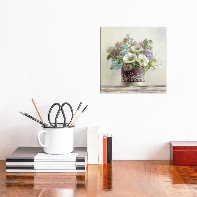 Anemones In Aubergine Hatbox by Danhui Nai - Print on Canvas Brambly Cottage Format: Wrapped Canvas, Size: 30.48cm H x 30.48cm W x 1.91cm D on Productcaster.