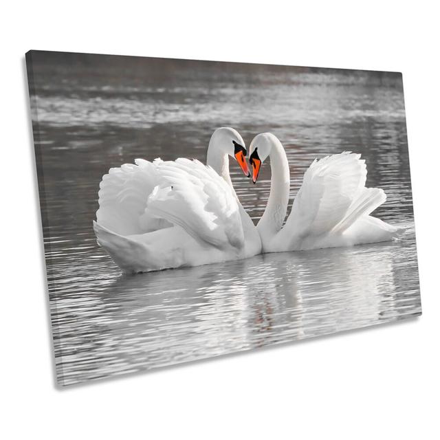 Swans Pair Love Partners Picture CANVAS WALL ART Print Canvas Geeks Size: 91.4cm H x 137.2cm W x 4cm D on Productcaster.