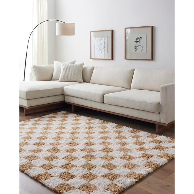 Checkered Shaggy Area Rug Yellow/Cream_USG2346 Latitude Run Rug Size: Rectangle 160 x 220cm on Productcaster.