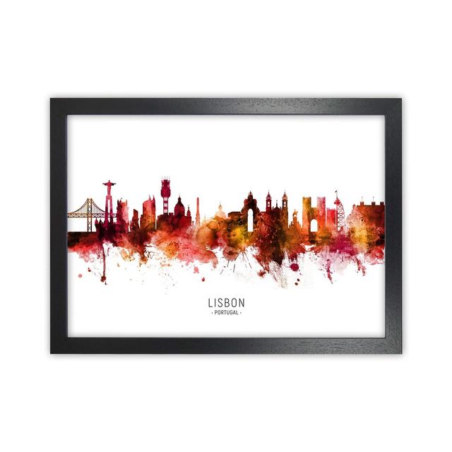 Lisbon Portugal Skyline Red City Name by Michael Tompsett - Graphic Art Ebern Designs Size: 34cm H x 46cm W x 3cm D, Format: Black Framed on Productcaster.