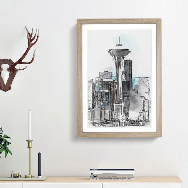 Space Needle in Seattle Washington in Abstract - Picture Frame Graphic Art Print East Urban Home Frame Option: Oak Framed, Size: 36cm H x 27cm W x 2cm on Productcaster.