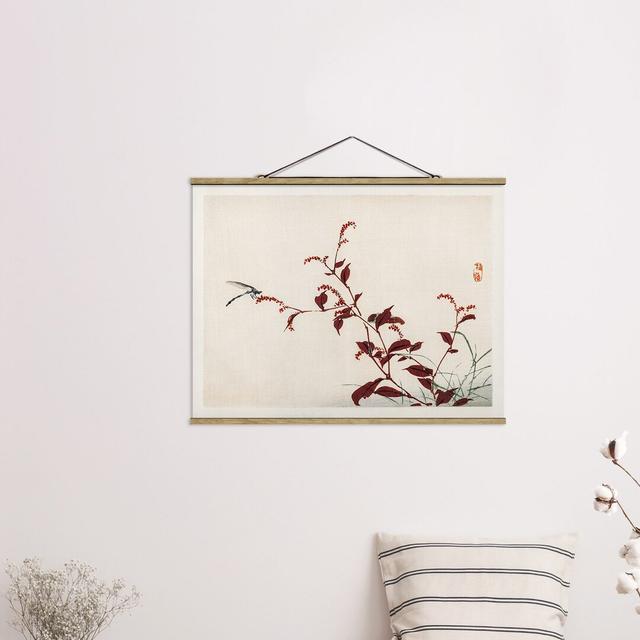 Asian Vintage Red Branch with Dragonfly - Painting Print Rosalind Wheeler Size: 75cm H x 100cm W x 0.3cm D on Productcaster.