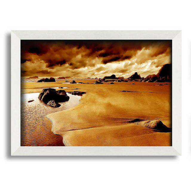 Caramel Ocean Skies Framed Print House of Hampton Format: Gold/Black Framed Paper, Size: 42cm H x 59.7cm W x 8cm D on Productcaster.