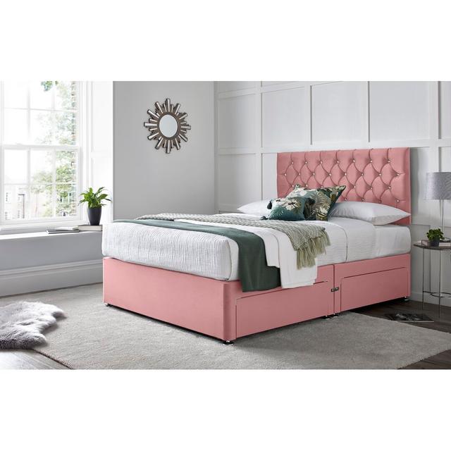 Crosslin Divan Bed with 24" Headboard on Struts Wayfair Sleep Colour: Pink, Storage Type: 4 Drawers, Size: Double (4'6) on Productcaster.